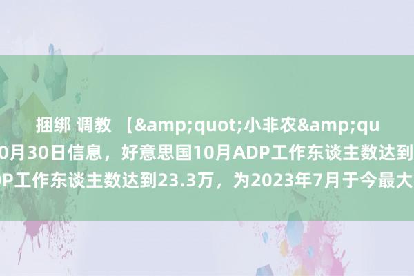 捆绑 调教 【&quot;小非农&quot;东谈主数不测增多】10月30日信息，好意思国10月ADP工作东谈主数达到23.3万，为2023年7月于今最大增长。